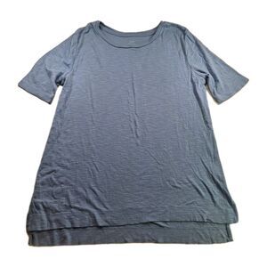 J. Jill Sz M Petite 100% Pima Cotton Heather Blue Slub Tunic Short Sleeve Shirt